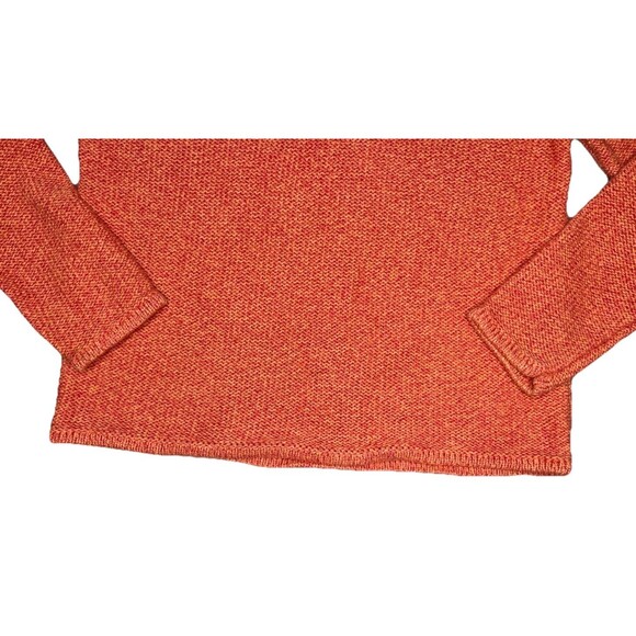 Vtg LL Bean Fisherman Sweater Women LG Orange Roll Neck Pullover Cotton Casual - Picture 7 of 8